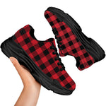 Cardinal Red Buffalo Check Pattern Print Black Chunky Shoes