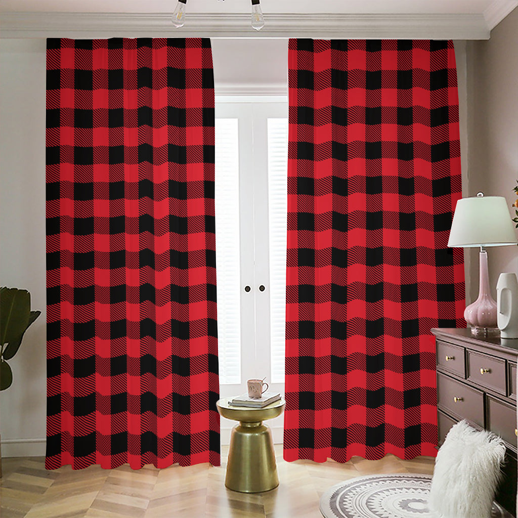 Cardinal Red Buffalo Check Pattern Print Blackout Pencil Pleat Curtains