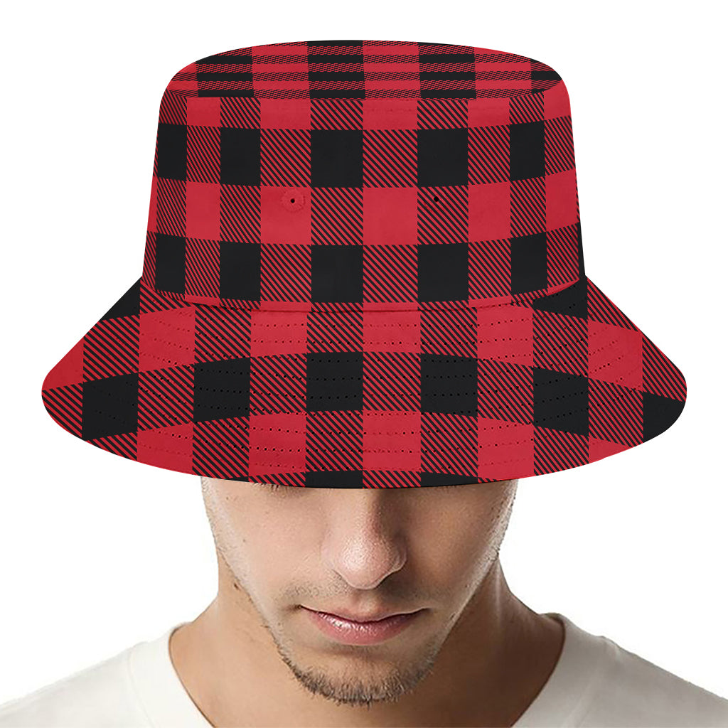 Cardinal Red Buffalo Check Pattern Print Bucket Hat