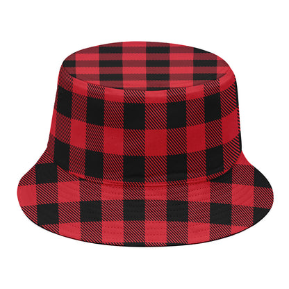 Cardinal Red Buffalo Check Pattern Print Bucket Hat