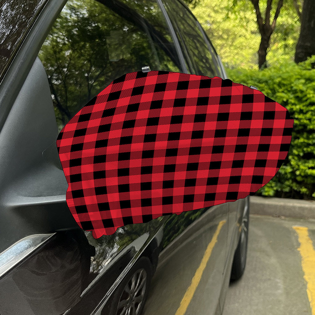 Cardinal Red Buffalo Check Pattern Print Car Side Mirror Covers
