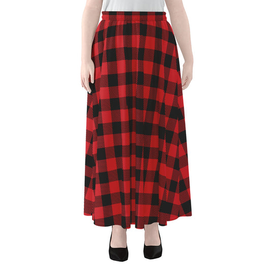 Cardinal Red Buffalo Check Pattern Print Chiffon Maxi Skirt