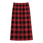 Cardinal Red Buffalo Check Pattern Print Cotton Front Slit Maxi Skirt