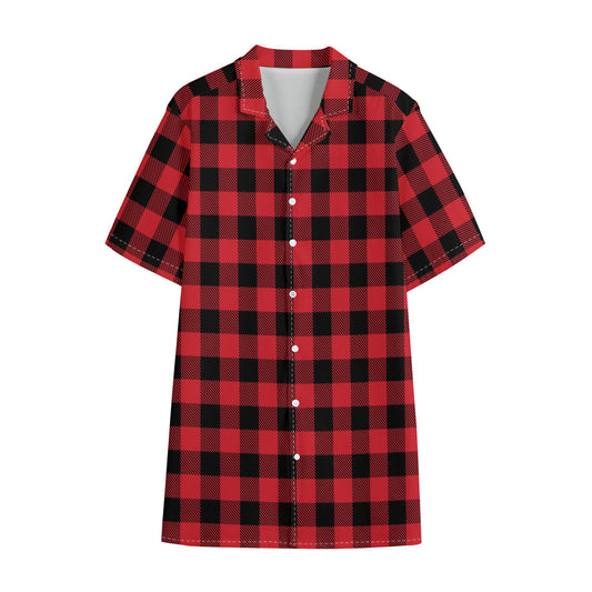 Cardinal Red Buffalo Check Pattern Print Cotton Hawaiian Shirt