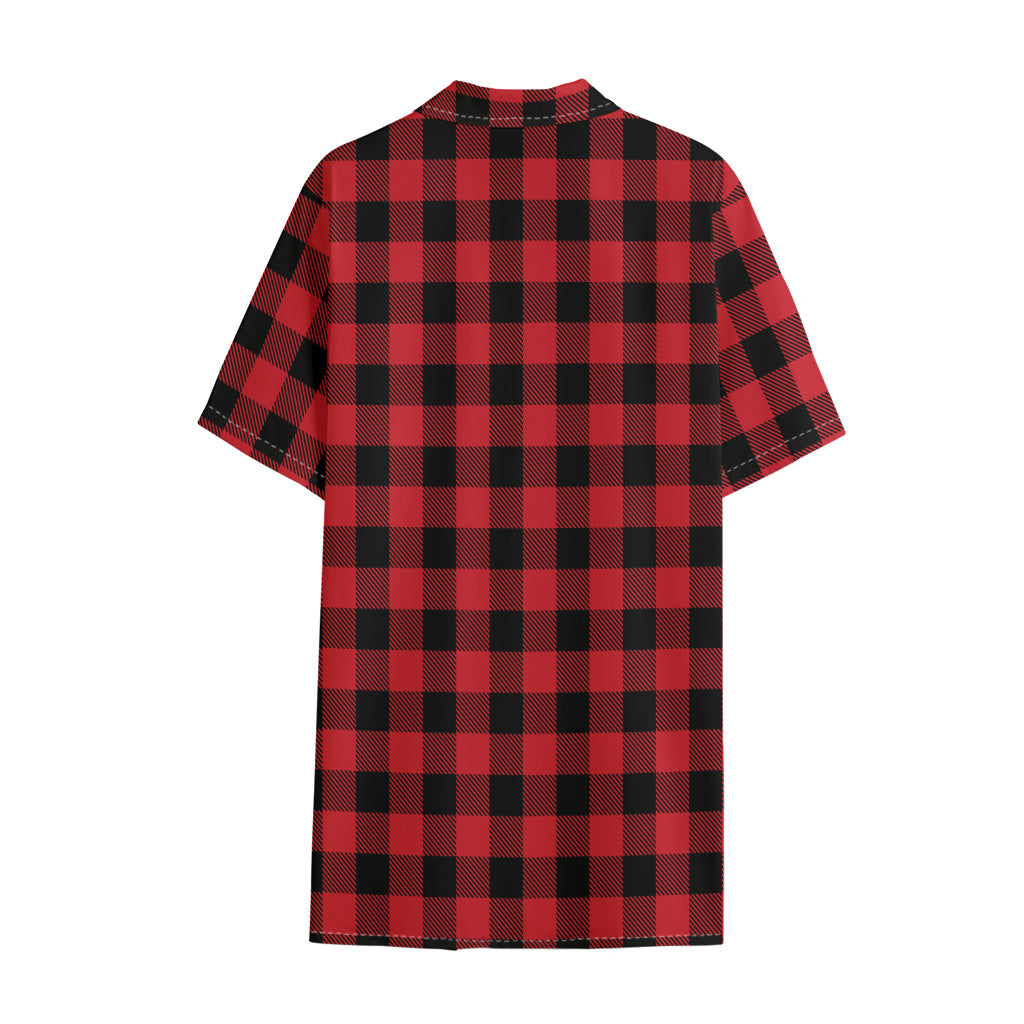 Cardinal Red Buffalo Check Pattern Print Cotton Hawaiian Shirt