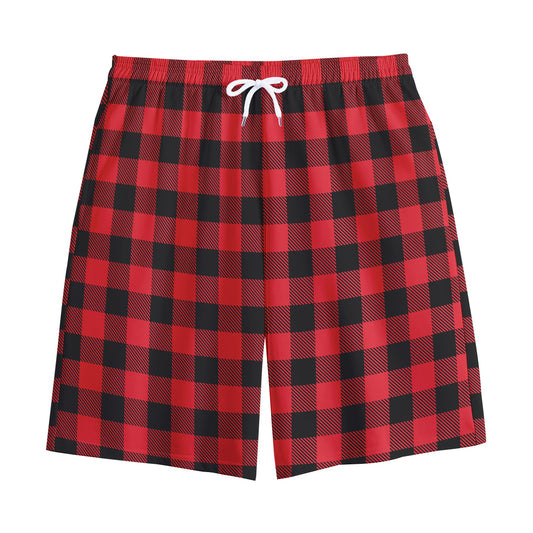 Cardinal Red Buffalo Check Pattern Print Cotton Shorts