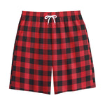 Cardinal Red Buffalo Check Pattern Print Cotton Shorts