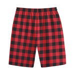 Cardinal Red Buffalo Check Pattern Print Cotton Shorts