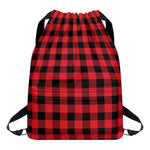 Cardinal Red Buffalo Check Pattern Print Drawstring Backpack