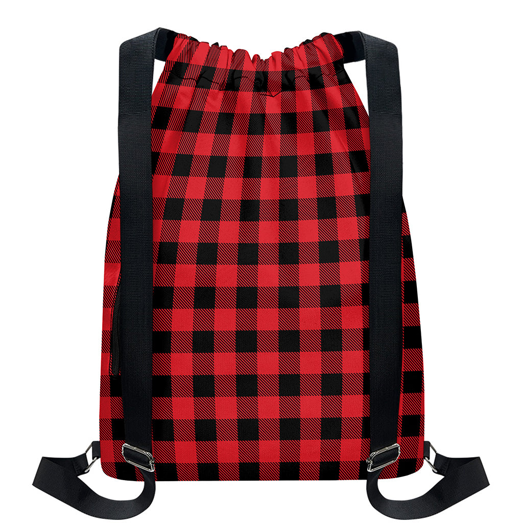 Cardinal Red Buffalo Check Pattern Print Drawstring Backpack