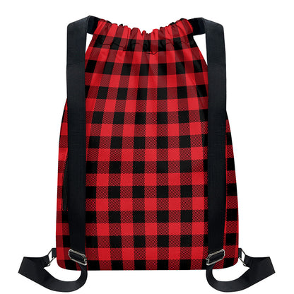 Cardinal Red Buffalo Check Pattern Print Drawstring Backpack