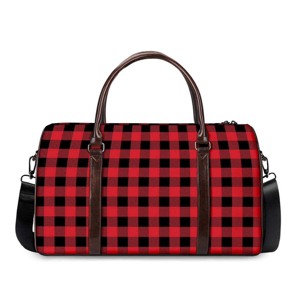 Cardinal Red Buffalo Check Pattern Print Duffle Bag
