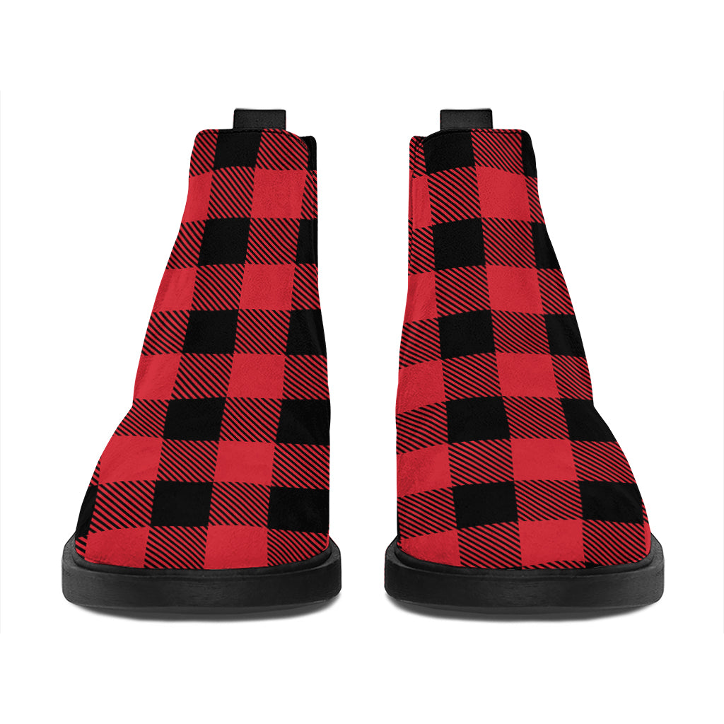 Cardinal Red Buffalo Check Pattern Print Flat Ankle Boots