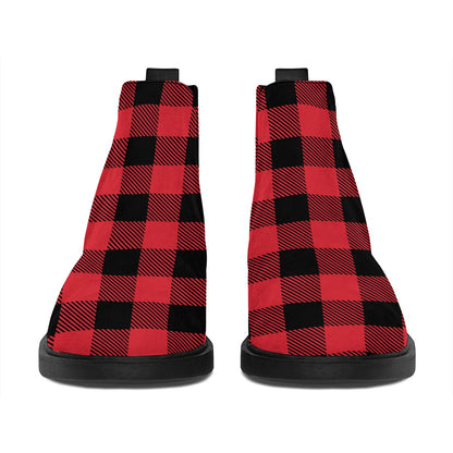 Cardinal Red Buffalo Check Pattern Print Flat Ankle Boots