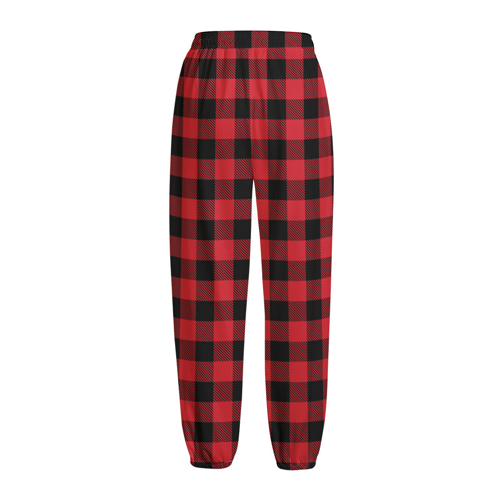 Cardinal Red Buffalo Check Pattern Print Fleece Lined Knit Pants