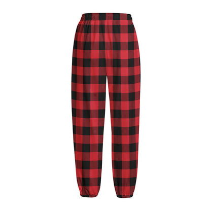 Cardinal Red Buffalo Check Pattern Print Fleece Lined Knit Pants