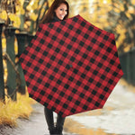 Cardinal Red Buffalo Check Pattern Print Foldable Umbrella