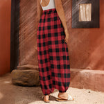 Cardinal Red Buffalo Check Pattern Print Harem Pants