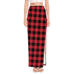 Cardinal Red Buffalo Check Pattern Print High Slit Maxi Skirt