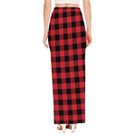 Cardinal Red Buffalo Check Pattern Print High Slit Maxi Skirt