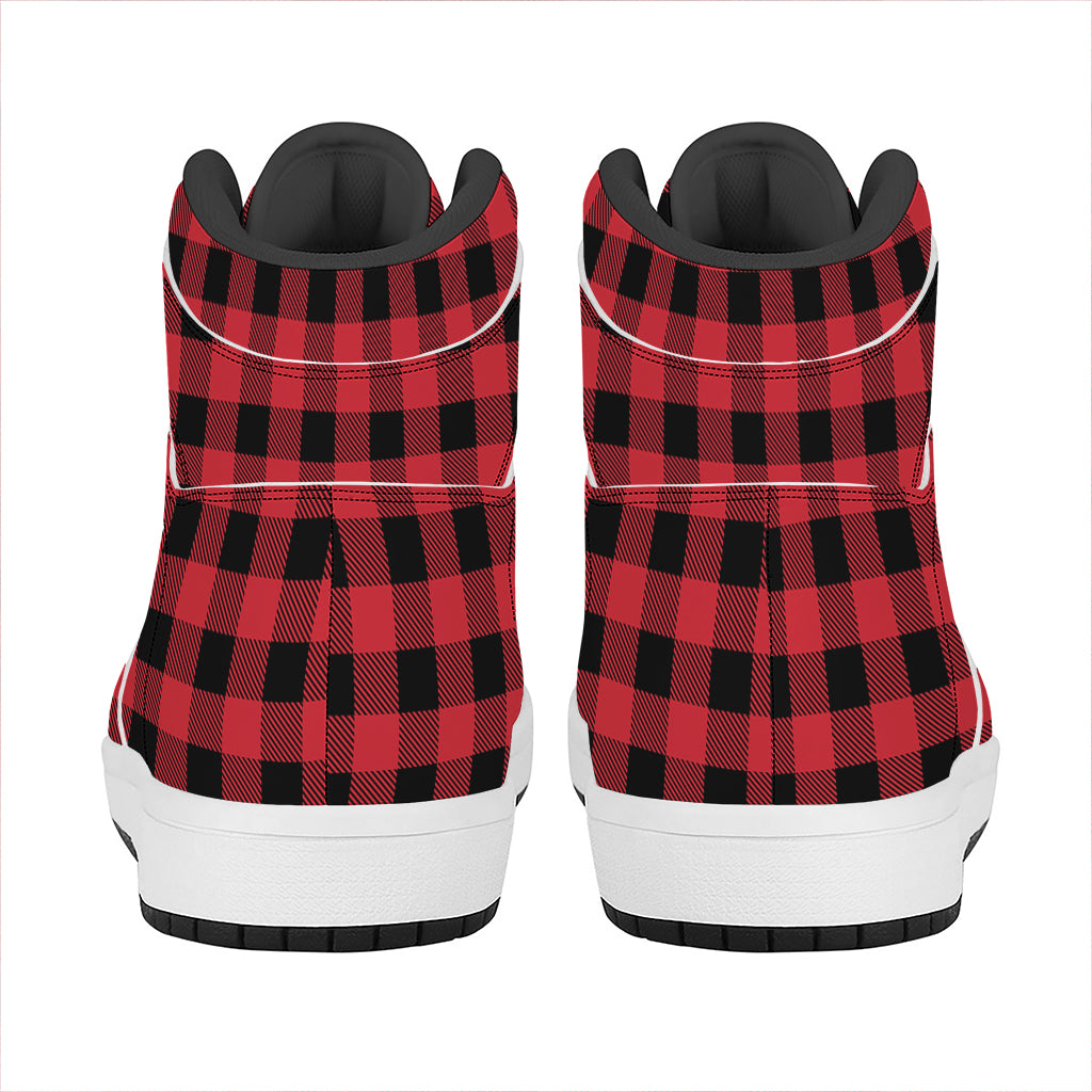 Cardinal Red Buffalo Check Pattern Print High Top Leather Sneakers