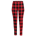 Cardinal Red Buffalo Check Pattern Print High-Waisted Pocket Leggings