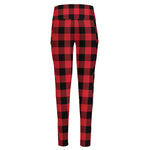 Cardinal Red Buffalo Check Pattern Print High-Waisted Pocket Leggings