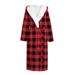 Cardinal Red Buffalo Check Pattern Print Hooded Bathrobe