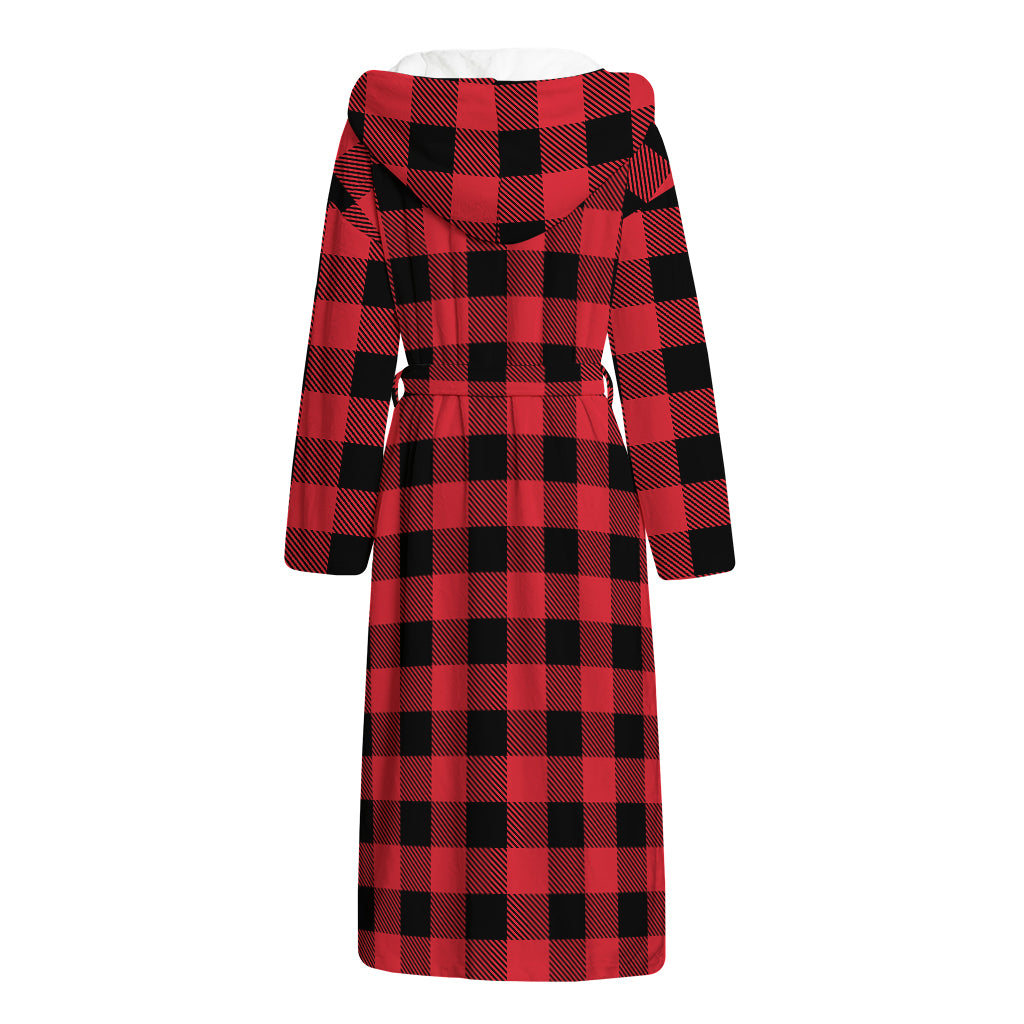 Cardinal Red Buffalo Check Pattern Print Hooded Bathrobe