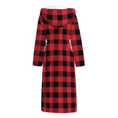 Cardinal Red Buffalo Check Pattern Print Hooded Bathrobe