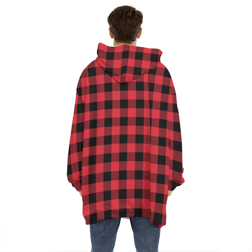 Cardinal Red Buffalo Check Pattern Print Hoodie Blanket
