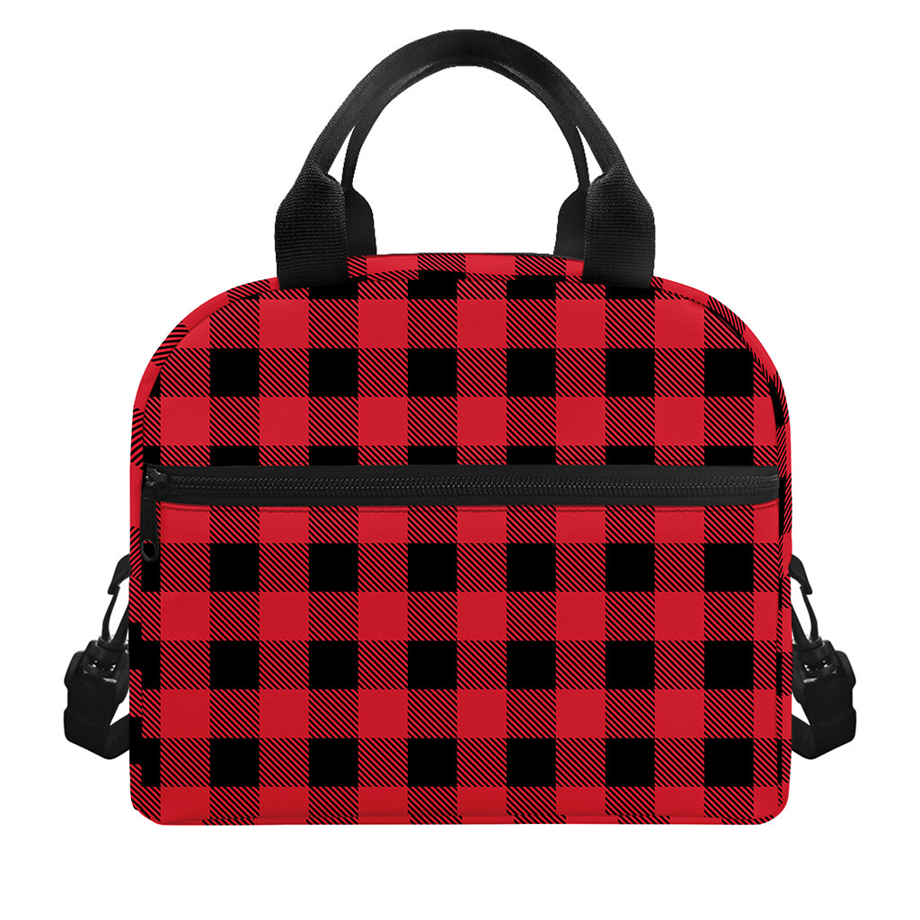 Cardinal Red Buffalo Check Pattern Print Insulated Lunch Bag