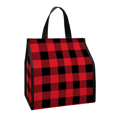 Cardinal Red Buffalo Check Pattern Print Insulated Lunch Tote