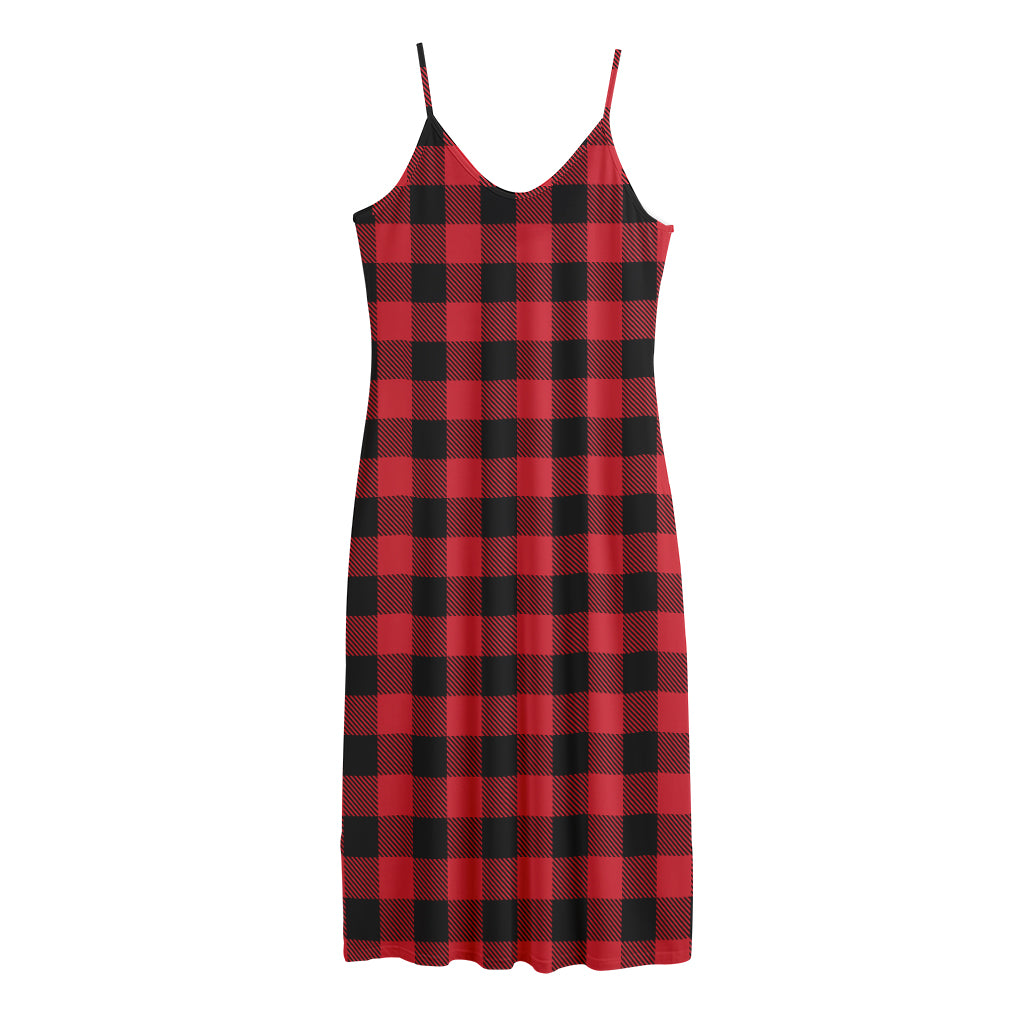 Cardinal Red Buffalo Check Pattern Print Jersey Midi Cami Dress