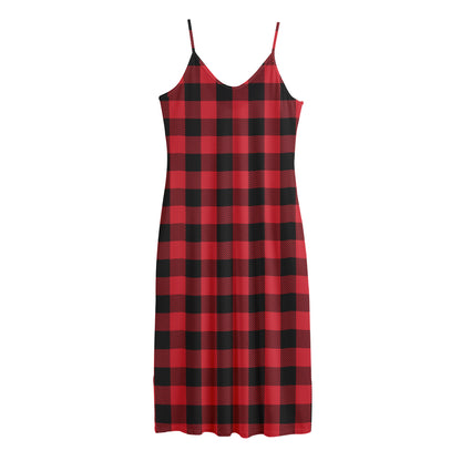 Cardinal Red Buffalo Check Pattern Print Jersey Midi Cami Dress