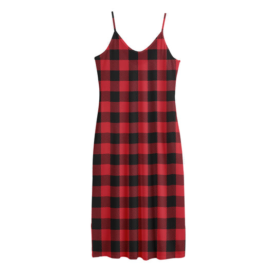 Cardinal Red Buffalo Check Pattern Print Jersey Midi Cami Dress