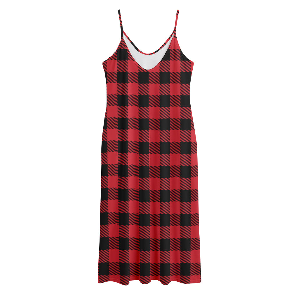 Cardinal Red Buffalo Check Pattern Print Jersey Midi Cami Dress