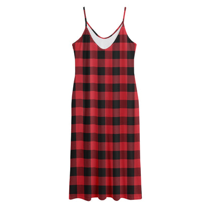 Cardinal Red Buffalo Check Pattern Print Jersey Midi Cami Dress