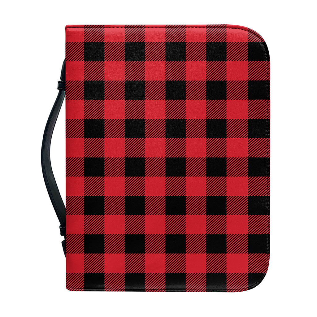 Cardinal Red Buffalo Check Pattern Print Leather Bible Cover