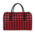 Cardinal Red Buffalo Check Pattern Print Leather Duffel Bag