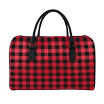 Cardinal Red Buffalo Check Pattern Print Leather Duffle Bag