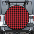 Cardinal Red Buffalo Check Pattern Print Leather Spare Tire Cover