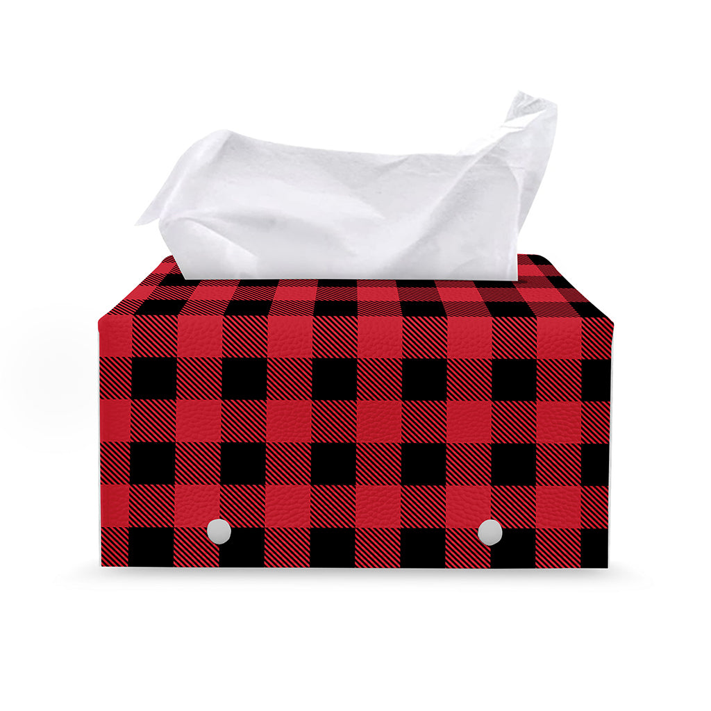 Cardinal Red Buffalo Check Pattern Print Leather Tissue Box Cover