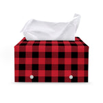 Cardinal Red Buffalo Check Pattern Print Leather Tissue Box Cover