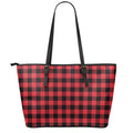 Cardinal Red Buffalo Check Pattern Print Leather Tote Bag With Zipper