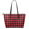 Cardinal Red Buffalo Check Pattern Print Leather Tote Bag