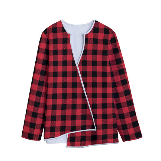 Cardinal Red Buffalo Check Pattern Print Long Sleeve Short Coat