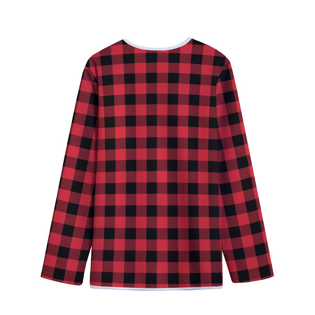 Cardinal Red Buffalo Check Pattern Print Long Sleeve Short Coat