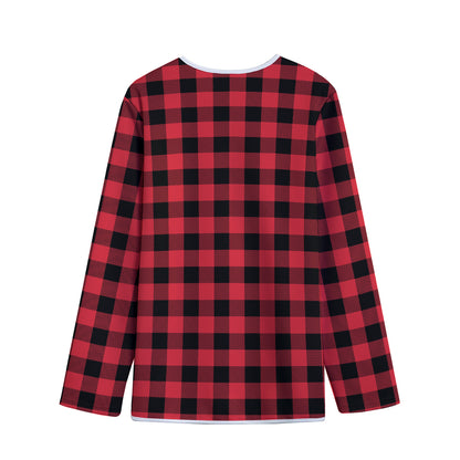 Cardinal Red Buffalo Check Pattern Print Long Sleeve Short Coat