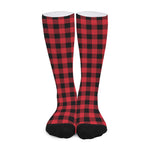 Cardinal Red Buffalo Check Pattern Print Long Socks
